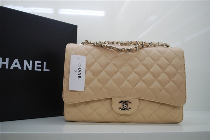 7A Replica Chanel Jumbo Caviar Flap Bag 36076 Apricot Silver Chain